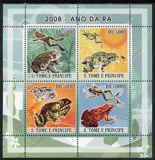 St Thomas & Prince Islands 2008 Frogs perf sheetlet containing 4 values unmounted mint, stamps on , stamps on  stamps on frogs, stamps on  stamps on amphibians