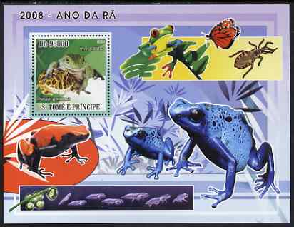 St Thomas & Prince Islands 2008 Frogs perf s/sheet containing 1 value unmounted mint, stamps on , stamps on  stamps on frogs, stamps on  stamps on amphibians