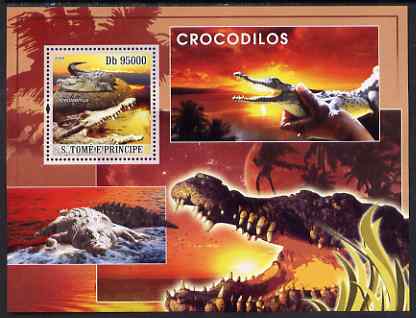 St Thomas & Prince Islands 2008 Crocodiles perf s/sheet containing 1 value unmounted mint, stamps on , stamps on  stamps on reptiles, stamps on  stamps on crocodiles, stamps on  stamps on amphibians