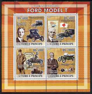 St Thomas & Prince Islands 2008 Centenary of the Model T Ford perf sheetlet containing 4 values unmounted mint, stamps on cars, stamps on ford, stamps on red cross