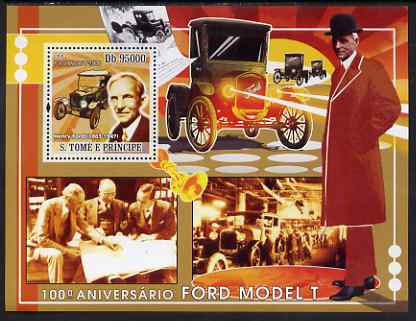 St Thomas & Prince Islands 2008 Centenary of the Model T Ford perf s/sheet containing 1 value unmounted mint, stamps on cars, stamps on ford, stamps on 