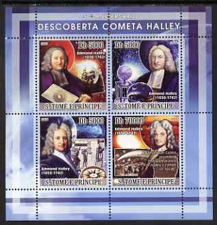 St Thomas & Prince Islands 2008 250th Anniversary of Discovery of Halleys Comet perf sheetlet containing 4 values unmounted mint, stamps on , stamps on  stamps on comets, stamps on  stamps on space, stamps on  stamps on astronomy