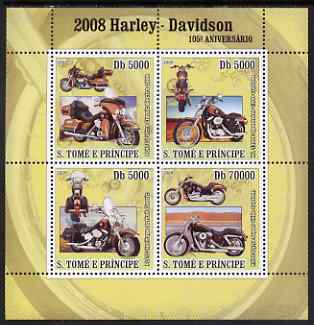 St Thomas & Prince Islands 2008 150th Anniversary of Harley Davidson perf sheetlet containing 4 values unmounted mint, stamps on , stamps on  stamps on motorbikes, stamps on  stamps on 