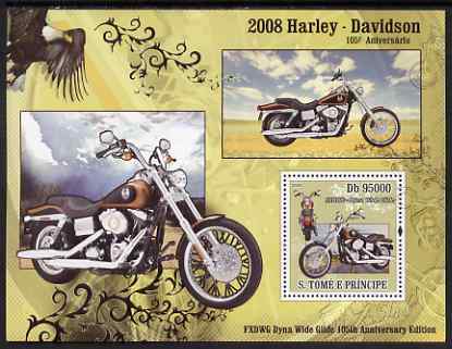 St Thomas & Prince Islands 2008 150th Anniversary of Harley Davidson perf s/sheet containing 1 value unmounted mint, stamps on , stamps on  stamps on motorbikes, stamps on  stamps on 