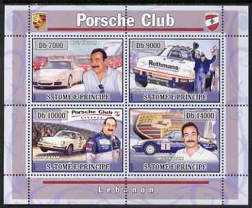 St Thomas & Prince Islands 2008 Porsche Club of Lebanon perf sheetlet containing 4 values unmounted mint, stamps on cars, stamps on porsche
