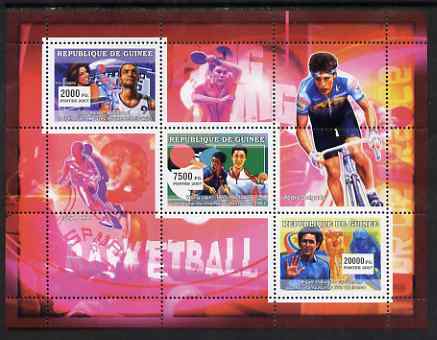 Guinea - Conakry 2007 Sports #01 perf sheetlet containing 3 values unmounted mint Yv 2867-69, stamps on , stamps on  stamps on sport, stamps on  stamps on bicycles, stamps on  stamps on basketball, stamps on  stamps on table tennis