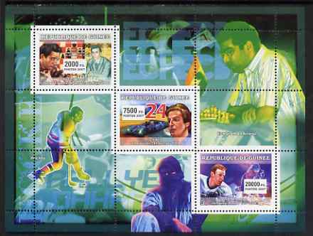 Guinea - Conakry 2007 Sports #02 perf sheetlet containing 3 values unmounted mint Yv 2864-66, stamps on , stamps on  stamps on sport, stamps on  stamps on chess, stamps on  stamps on ice hockey, stamps on  stamps on rally, stamps on  stamps on cars