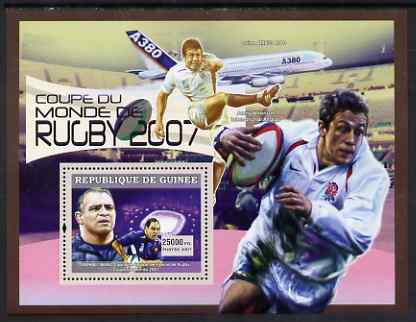Guinea - Conakry 2007 Sports - World Cup Rugby perf souvenir sheet unmounted mint Yv 466, stamps on sport, stamps on rugby, stamps on aviation, stamps on airbus