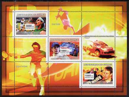 Guinea - Conakry 2007 Sports #05 perf sheetlet containing 3 values unmounted mint Yv 2855-57, stamps on sport, stamps on tennis, stamps on cars, stamps on rally, stamps on extreme