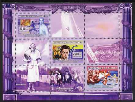 Guinea - Conakry 2007 Sports #08 perf sheetlet containing 3 values unmounted mint Yv 2888-90, stamps on sport, stamps on olympics, stamps on fencing, stamps on tennis, stamps on sailing, stamps on athletics, stamps on horses, stamps on swimming