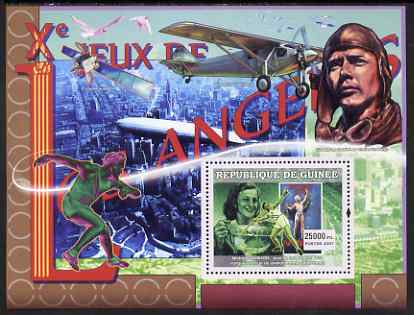 Guinea - Conakry 2007 Sports - 1932 Los Angeles Olympic Games perf souvenir sheet unmounted mint Yv 495, stamps on sport, stamps on olympics, stamps on discus, stamps on javelin, stamps on aviation, stamps on lindbergh
