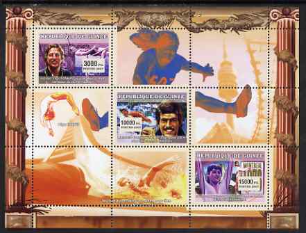 Guinea - Conakry 2007 Sports #12 perf sheetlet containing 3 values unmounted mint Yv 2894-96, stamps on sport, stamps on olympics, stamps on swimming, stamps on gymnastics, stamps on high jump, stamps on 