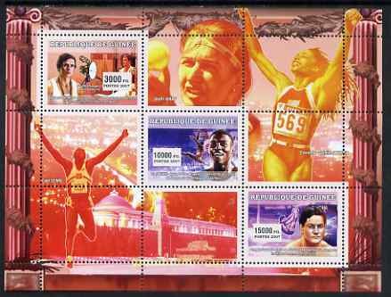 Guinea - Conakry 2007 Sports #13 perf sheetlet containing 3 values unmounted mint Yv 2897-99, stamps on , stamps on  stamps on sport, stamps on  stamps on olympics, stamps on  stamps on running, stamps on  stamps on athletics, stamps on  stamps on diving, stamps on  stamps on gymnastics