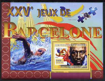 Guinea - Conakry 2007 Sports - 1992 Barcelona Olympic Games perf souvenir sheet unmounted mint Yv 504, stamps on sport, stamps on olympics, stamps on running, stamps on athletics, stamps on swimming, stamps on satellites