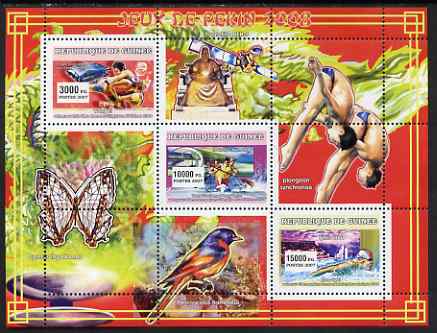 Guinea - Conakry 2007 Sports - 2008 Beijing Olympic Games perf sheetlet #1 containing 3 values unmounted mint Yv 2909-11, stamps on , stamps on  stamps on sport, stamps on  stamps on olympics, stamps on  stamps on wrestling, stamps on  stamps on canoeing, stamps on  stamps on swimming, stamps on  stamps on satellites, stamps on  stamps on butterflies, stamps on  stamps on birds, stamps on  stamps on diving