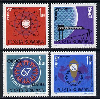 Rumania 1967 EXPO '67 World Fair set of 4 unmounted mint, SG 3531-34, Mi 2635-38, stamps on , stamps on  stamps on business, stamps on  stamps on science, stamps on  stamps on railways, stamps on  stamps on exhibitions