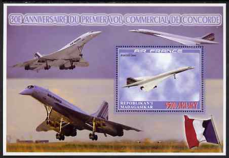 Madagascar 2006 30th Anniversary of Concorde #1 large perf m/sheet unmounted mint, stamps on aviation, stamps on concorde