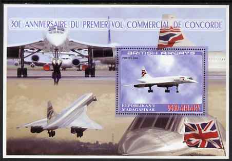 Madagascar 2006 30th Anniversary of Concorde #2 large perf m/sheet unmounted mint, stamps on aviation, stamps on concorde