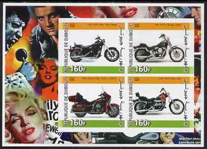 Djibouti 2005 Harley Davidson Motorcycles imperf sheetlet containing 4 values unmounted mint, stamps on motorbikes, stamps on elvis, stamps on marilyn monroe, stamps on 