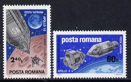 Rumania 1969 Apollo Moon Flights set of 2 unmounted mint, SG 3647-48, Mi 2779-80, stamps on space