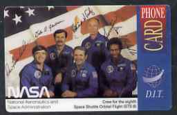 Telephone Card - DIT International phone card showing NASA Astronauts, stamps on space, stamps on nasa