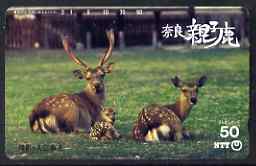 Telephone Card - Japan 50 units phone card showing Deer, stamps on , stamps on  stamps on animals, stamps on  stamps on deer