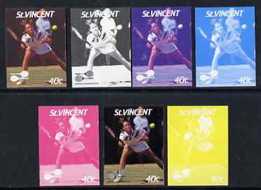 St Vincent 1987 International Tennis Players 40c Hanna Mandikova - the set of 7 imperf progressive proofs comprising the 4 individual colours plus 2, 3 & all 4-colour com..., stamps on personalities, stamps on tennis, stamps on sport