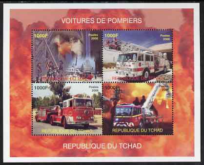 Chad 2008 Fire Engines perf sheet containing 4 values, unmounted mint. Note this item is privately produced and is offered purely on its thematic appeal, stamps on , stamps on  stamps on fire