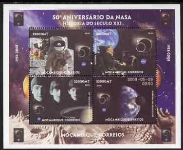 Mozambique 2008 50th Anniversary of NASA perf sheet containing 4 values, unmounted mint. Note this item is privately produced and is offered purely on its thematic appeal, stamps on nasa, stamps on space, stamps on beatles