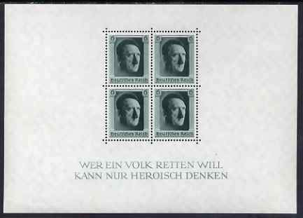 Germany 1937 Hitlers Culture Fund perf m/sheet unmounted mint but minor wrinkles SG MS635, stamps on battles, stamps on militaria  , stamps on dictators.