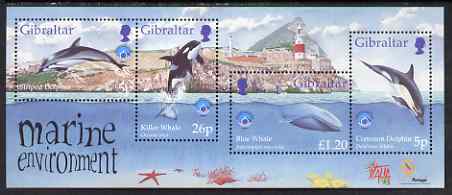 Gibraltar 1998 International Year of the Ocean miniature sheet unmounted mint, SG MS 838, stamps on marine life, stamps on dolphins, stamps on whales, stamps on lighthouses