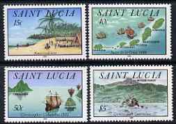 St Lucia 1992 Discovery of St Lucia set of 4 unmounted mint, SG 1077-80, stamps on , stamps on  stamps on ships, stamps on  stamps on maps, stamps on  stamps on columbus, stamps on  stamps on explorers