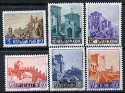 San Marino 1966 New Value definitive set of 6 (5 Lire to 140 Lire) unmounted mint, SG 794-99, stamps on , stamps on  stamps on architecture, stamps on  stamps on tourism