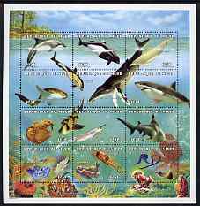 Niger Republic 1998 Sea Life Composite sheet containing complete set of 12 values, stamps on , stamps on  stamps on marine-life     whales    dolphins     shells    fish   