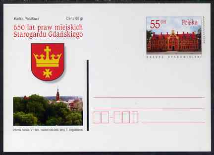 Poland 1998 55gr Postal Stationery Card for 650 years of Urban Gardens unused and pristine, stamps on , stamps on  stamps on architecture, stamps on  stamps on arms, stamps on  stamps on heraldry