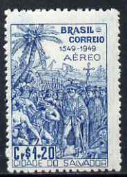 Brazil 1949 De Souza meeting Indians 1cr20 from Founding of Bahia set of 2, unmounted mint but few gum wrinkles, SG 787, stamps on , stamps on  stamps on explorers, stamps on  stamps on ships