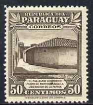 Paraguay 1944-45 Meeting place of Independence Conspirators 50c from Pictorial set, unmounted mint SG 593, stamps on monuments