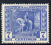 Paraguay 1944-45 Marshall Francisco 7c from Pictorial set, unmounted mint SG 590, stamps on , stamps on  stamps on horses