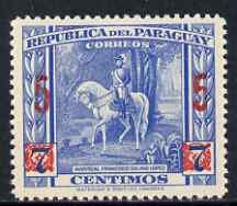 Paraguay 1945 Marshall Francisco surcharge 5c on 7c, unmounted mint, SG 608, stamps on horses