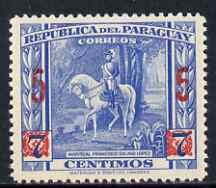 Paraguay 1945 Marshall Francisco surcharge 5c on 7c, unmounted mint, SG 608, stamps on , stamps on  stamps on horses