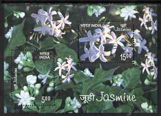 India 2008 Jasmin perf m/sheet containing set of 2 values unmounted mint, stamps on , stamps on  stamps on flowers