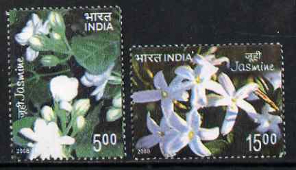 India 2008 Jasmin perf set of 2 values unmounted mint, stamps on flowers