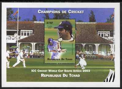 Chad 2002 Cricket World Cup perf m/sheet #4 showing Sachin Tendulkar unmounted mint. Note this item is privately produced and is offered purely on its thematic appeal. , stamps on , stamps on  stamps on personalities, stamps on  stamps on sport, stamps on  stamps on cricket