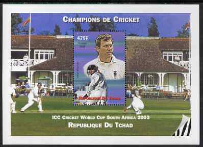 Chad 2002 Cricket World Cup perf m/sheet #6 showing Mike Atherton unmounted mint. Note this item is privately produced and is offered purely on its thematic appeal. , stamps on personalities, stamps on sport, stamps on cricket