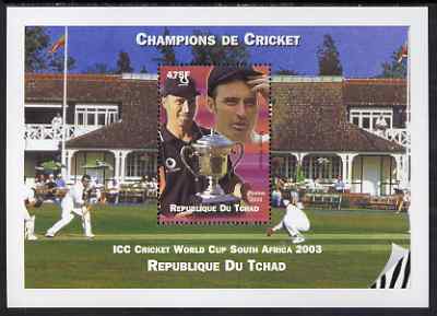 Chad 2002 Cricket World Cup perf m/sheet #9 showing Nasser Hussain unmounted mint. Note this item is privately produced and is offered purely on its thematic appeal. , stamps on personalities, stamps on sport, stamps on cricket