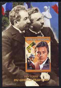 Madagascar 1999 French Cinema Stars perf m/sheet #7 showing Alain Delon unmounted mint. Note this item is privately produced and is offered purely on its thematic appeal , stamps on personalities, stamps on films, stamps on cinema, stamps on entertainments, stamps on movies, stamps on satellites, stamps on space