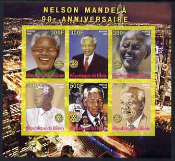 Benin 2008 Nelson Mandela 90th Birthday imperf sheetlet containing 6 values each with Rotary Logo, unmounted mint, stamps on , stamps on  stamps on personalities, stamps on  stamps on rotary, stamps on  stamps on mandela, stamps on  stamps on nobel, stamps on  stamps on personalities, stamps on  stamps on mandela, stamps on  stamps on nobel, stamps on  stamps on peace, stamps on  stamps on racism, stamps on  stamps on human rights