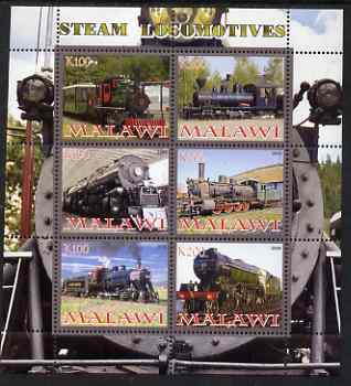 Malawi 2008 Steam Locomotives perf sheetlet containing 6 values, unmounted mint, stamps on railways