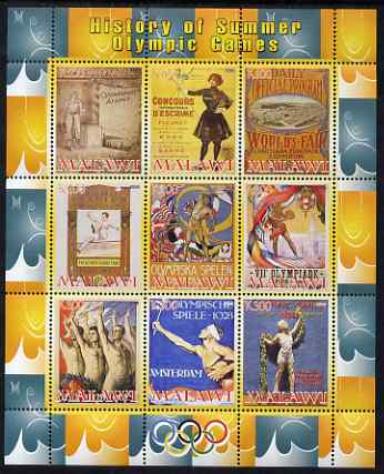 Malawi 2008 History of the Summer Olympics #1 1896-1932  perf sheetlet containing 9 values, unmounted mint, stamps on olympics, stamps on high jump