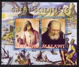 Malawi 2008 Great Scientists #1 - Aristotel & Archimedes imperf sheetlet containing 2 values each with Rotary logo, unmounted mint, stamps on , stamps on  stamps on personalities, stamps on  stamps on science, stamps on  stamps on rotary, stamps on  stamps on ships